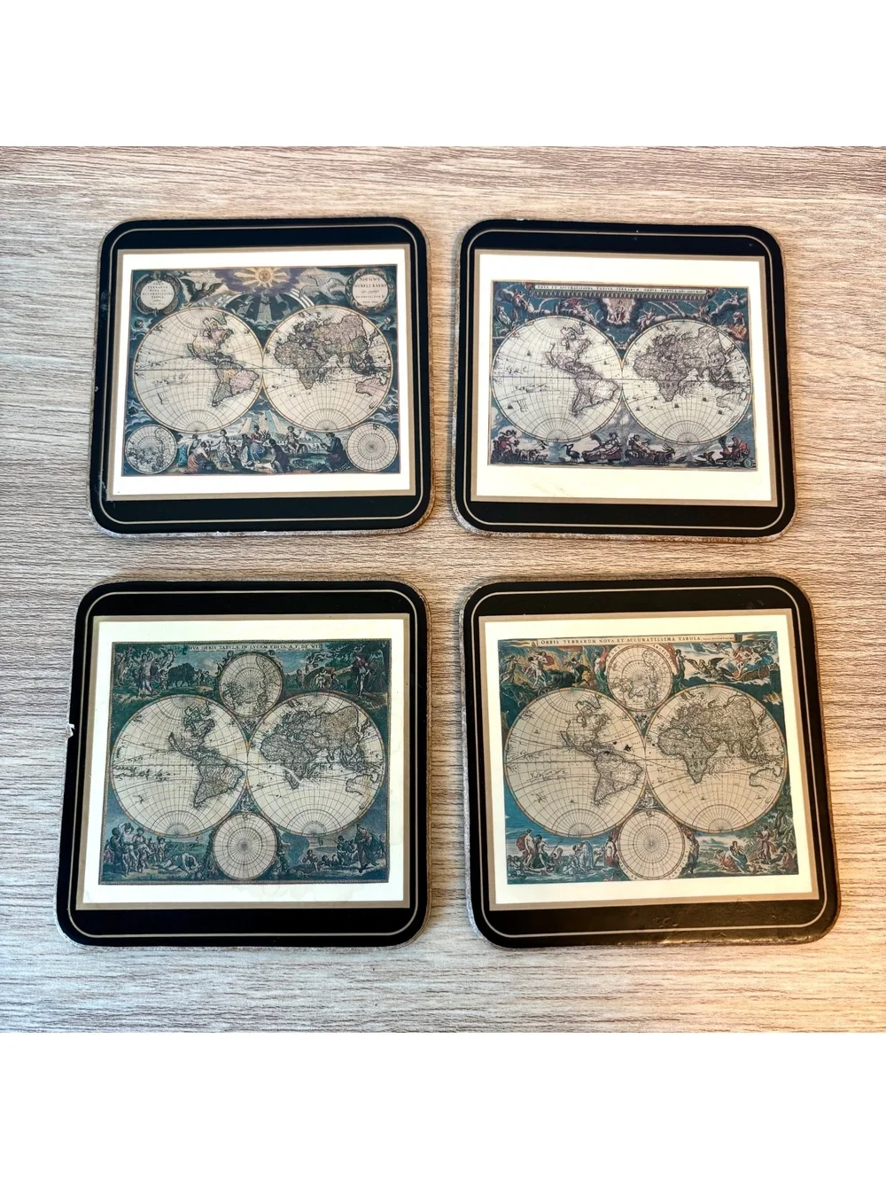 Pimpernel Drink Coasters, Set Of 4, Vintage Map Design Square Made In England